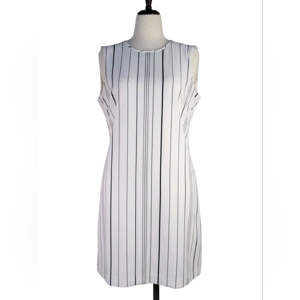 CALVIN KLEIN SZ 8 SHEATH DRESS WHITE W/BLACK STRIPES